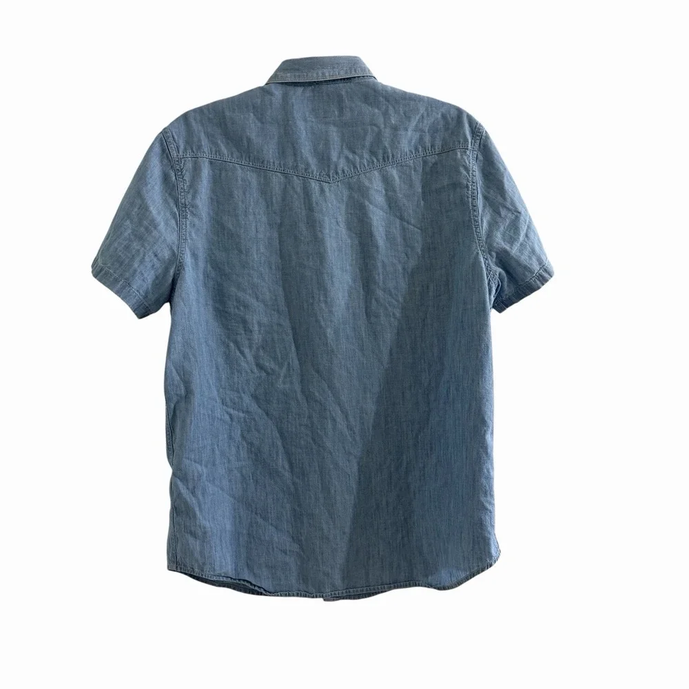 Lucky Brand Western Snap Shirt Mens Medium Blue Chambray Linen Blend M - Picture 3 of 13